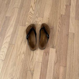 Birkenstock black leather flip flops